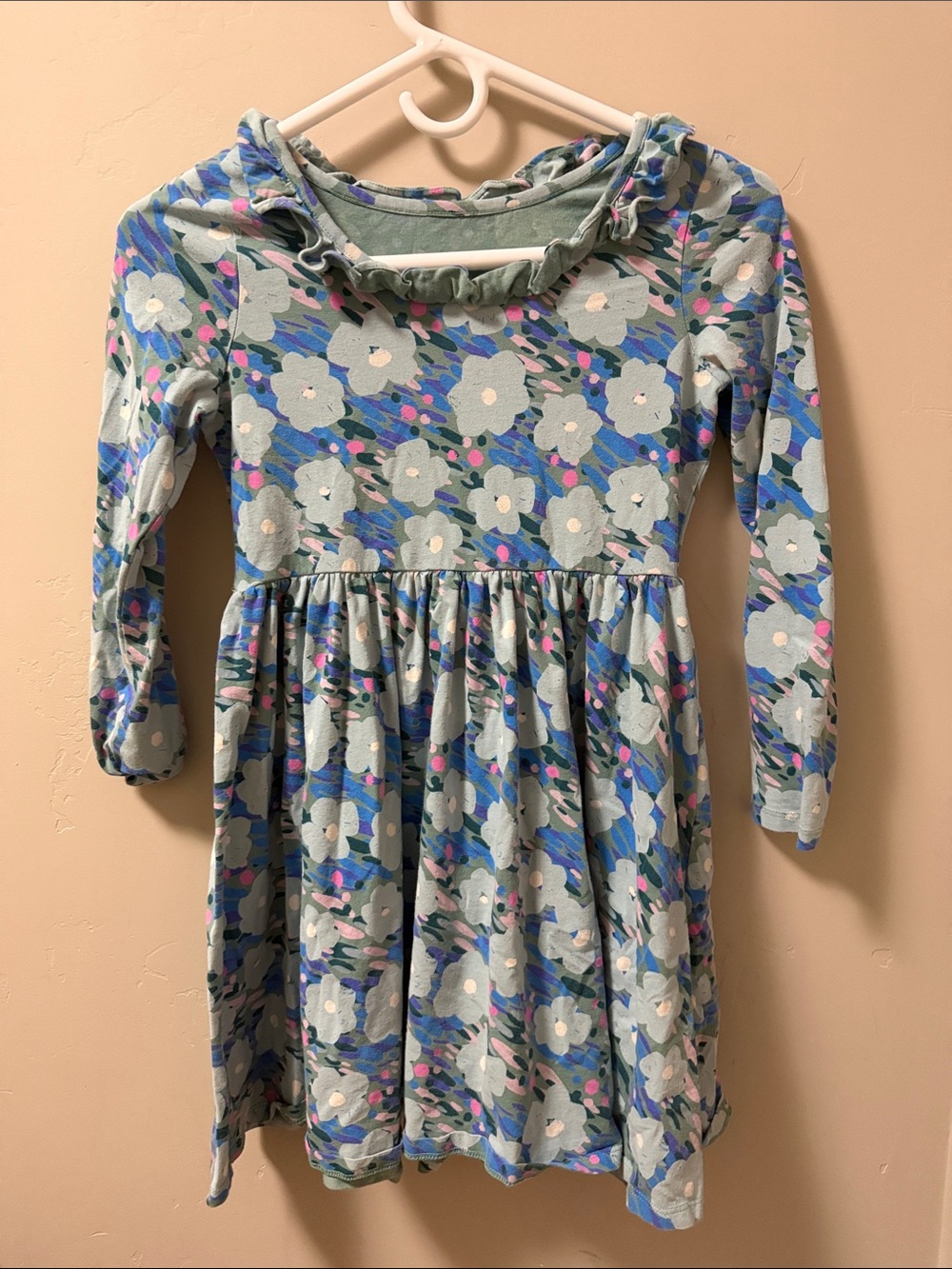 Tea Collection Light Blue Floral Ruffle-Neck Dress